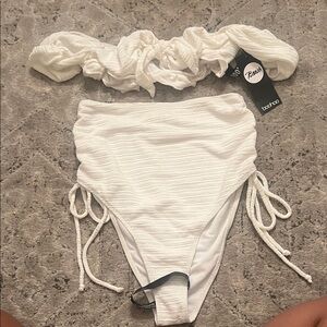 Boohoo Off-White Textured Bikini Set